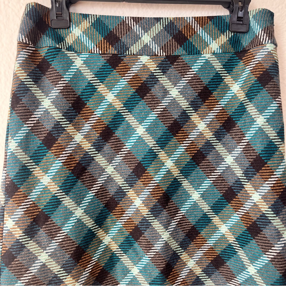 Talbots Plaid A-Line Skirt Wool Blend Petite Teal Brown‎ Lined - Picture 2 of 12